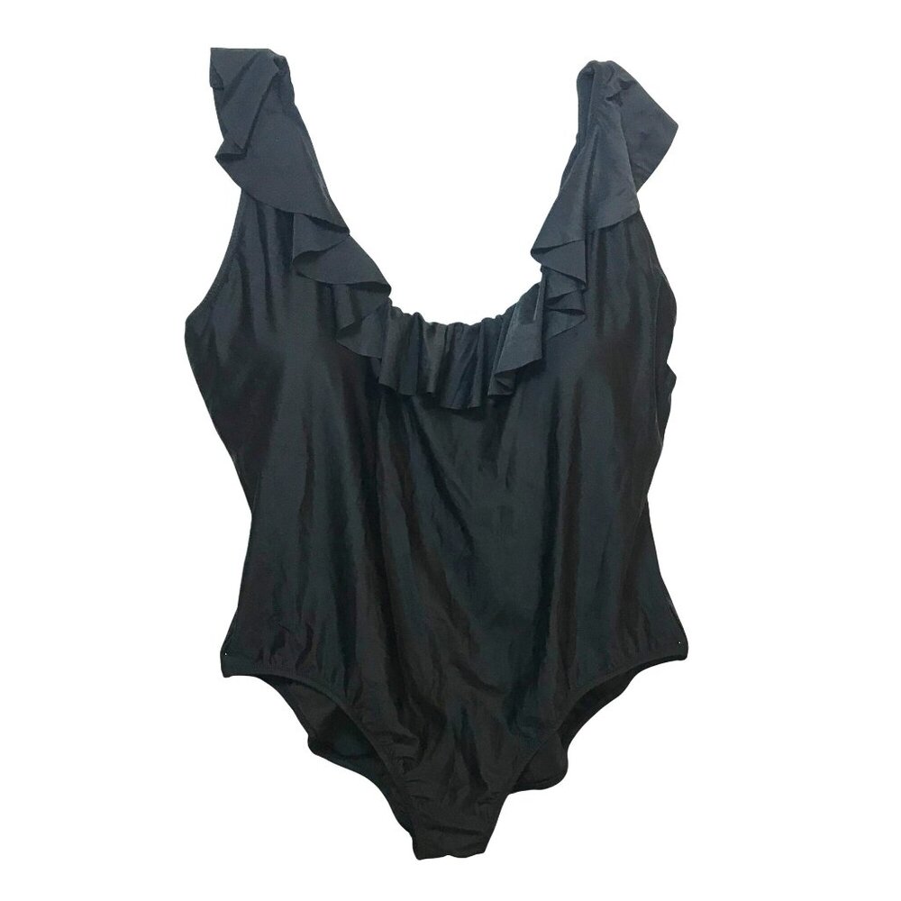 J.Crew Re-Imagined Womens 24 Black One-Piece Swimsuit Ruffle